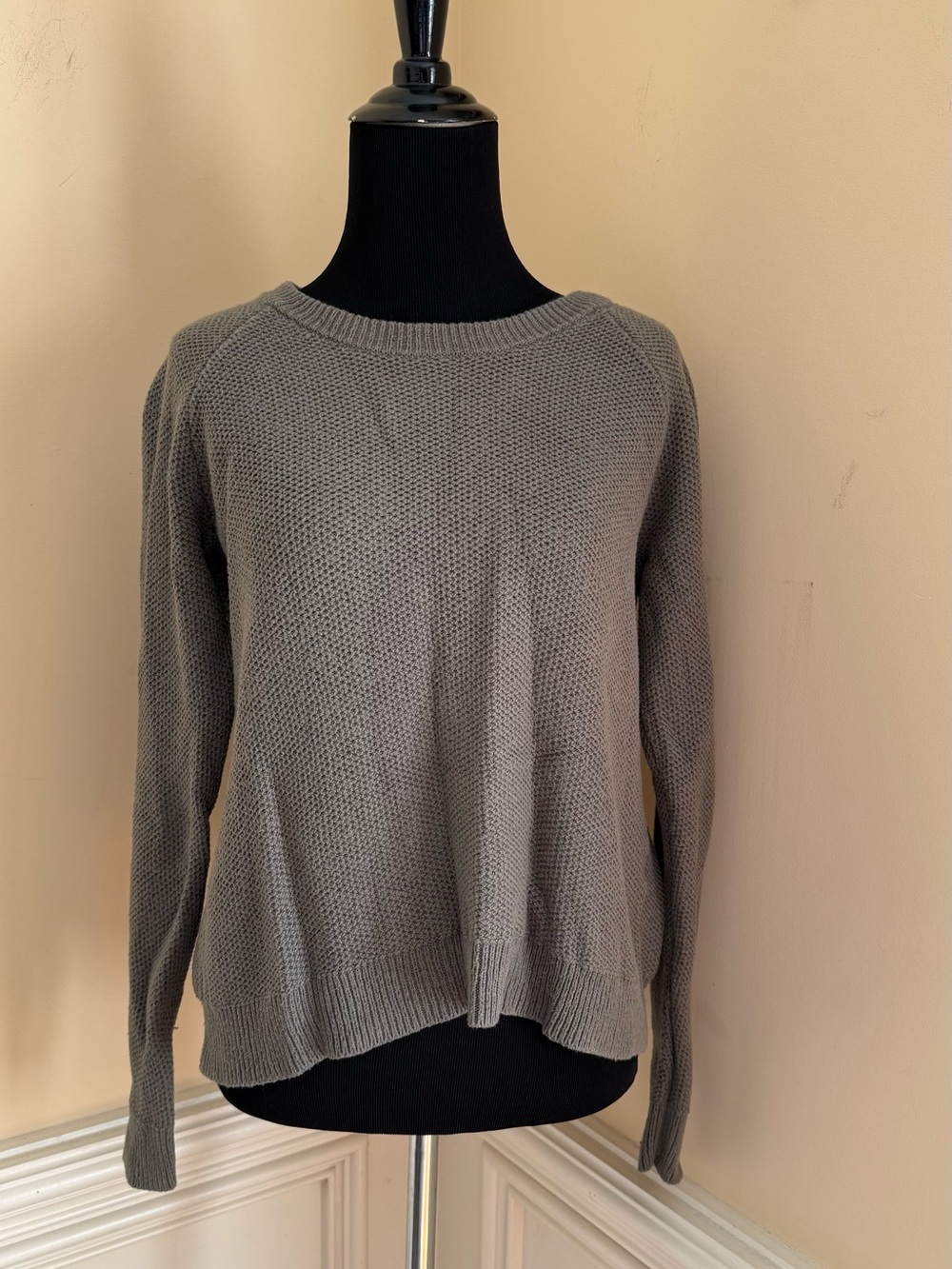Madewell Sage Green Waffle Knit Crossover Tulip Back Pullover Sweater Small